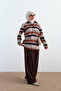 Women's Thin Striped Half-Button Sweatshirt Brown - 5