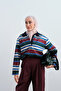 Women's Thin Striped Half-Button Sweatshirt Green - 2