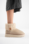 Women's Beige Suede Knitwear Detailed Thick Soled Winter Boots with Fur Inside