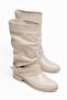 Berry Women's Beige Shiny Leather - Suede Drawstring Short Boots