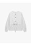 Drawstring Tie Buttoned Crew Neck Long Sleeve Cardigan