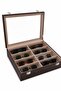 Glasses Box with 8 Compartments, Brown Croco – with Cream Inner Chamber and Glass Lid