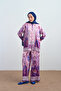 Women's Brit Buttoned Ethnic Patterned Shirt Collar Satin Suit Pink
