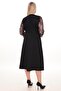 Plus Size Black Lace Sleeve Brooch Detailed Midi Dress - 3