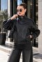 Women's Oversize Leather Jacket with Epaulettes 265292