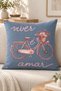 Powder Pink Bicycle, Heart and Geometric Patterned Set of 4 Decorative Throw Pillow Covers - 4