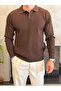 Men's Relaxed Fit Button Closure Polo Sweater Bitter Brown Eca090