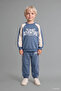 I0274A5Be739 Blue 100% Cotton Printed Sweatshirt Top Elastic Waist Bottom 2-Piece Set Baby Boy