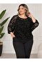 Women's Plus Size Sequined Lace Blouse + Undershirt Adjustable Strap Evening Dress Blouse Bat Sleeve - 44483 - 3