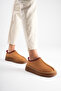 Women's Tan Suede Fur Lined Orthopedic Daily Thick Soled Winter House Slippers