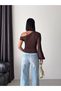 Women's Bitter Coffee Boat Neck Single Sleeve Chiffon Sandy Fabric Long Sleeve Blouse - 4