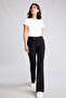 G2313Axbk81 Black Flare Fit Zippered Regular Waist Wide Leg Bengaline Trousers - 2