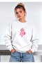 Hearted Cat Printed Oversized Women's Crewneck Sweatshirt