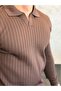 Men's Slim Fit No-Closure Polo Sweater Bitter Brown Eca093 - 4