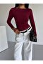 Women's Burgundy Boat Neck Sandy Fabric Long Sleeve Blouse - 3