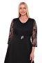 Plus Size Black Lace Sleeve Brooch Detailed Midi Dress - 2