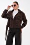 Women's Cape Belted Button Closure Short Cashmere Coat 265294 - - 4