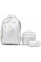 Girls School Bag Set, 3 Piece Kids Backpack Set with Lunch Bag & Pencil Case, Floral School Backpack for Girls, Multi Pocket Book Bag, Travel & Everyday Use - Silver