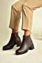 Z555200203 Brown Genuine Leather Thick Low Heeled Women's Boots - 3
