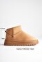 Women's Tan Suede Short Winter Casual Boots with Fur Inside and 5cm Thick Sole - 2