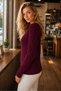 Women's Round Neck Long Sleeve Thessaloniki Sleeve Hair Braided Twisted Stylish Elegant Casual Burgundy Knitwear Sweater - 7