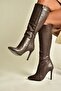 N372530109 Brown Thin Heeled Women's Boots - 2