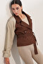 Women's Belted Short Trench Coat 5970 - F.Brown - 4