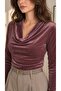 Women's Lilac Velvet Fabric Degaje Collar Long Sleeve Blouse - 3