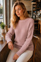 Women's Round Neck Long Sleeve Thessaloniki Sleeve Hair Braided Twisted Stylish Elegant Casual Powder Knitwear Sweater