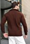Brown Zippered Stand Collar Men's Knitwear Cardigan E7529 - 6