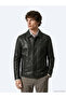 Khaki Regular Fit Shirt Collar Casual Leather Leather Coat