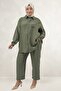 67068 Large Size Men's Collared Double Liyosell Trouser Suit - Khaki