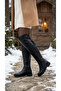Women's Leather Look Side Buttoned Rider Model Long Boots - 5