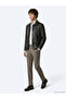 Khaki Regular Fit Shirt Collar Casual Leather Leather Coat - 5