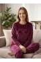 Women's Long Sleeve Cuffed Lycra Soft Velvet Pajama Set