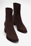 Women's Suede Heeled Boots with Zipper in Jade Brown