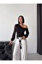 Women's Black One-Shoulder Open Sleeve Chiffon Balloon Sleeve Sandy Fabric Blouse - 5