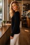 Women's Round Neck Long Sleeve Thessaloniki Sleeve Hair Braided Twisted Stylish Elegant Casual Black Knitwear Sweater - 2