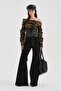 Women's Camouflage and Leather Fabric Detailed Waist-Slit Design Blouse - 4