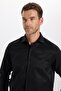 Men's Regular Fit Comfortable Cut Long Sleeve Cotton Easy-Iron Dobby Black Shirt - 4