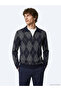 Navy Blue Polo Collar Baklava Cotton Blend Knit Sweater