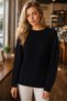 Women's Round Neck Long Sleeve Thessaloniki Sleeve Hair Braided Twisted Stylish Elegant Casual Black Knitwear Sweater - 6