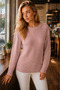 Women's Round Neck Long Sleeve Thessaloniki Sleeve Hair Braided Twisted Stylish Elegant Casual Powder Knitwear Sweater - 2