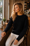 Women's Round Neck Long Sleeve Thessaloniki Sleeve Hair Braided Twisted Stylish Elegant Casual Black Knitwear Sweater - 7