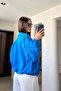 High Collar Parachute Fabric Zippered Jacket - Blue - 5