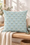 Light Blue Beige Botanical Patterned 4 Cushion Covers 1 Runner 5 Piece Set - 7