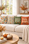 Orange Green Autumn Whisper Written 4 Pillow Covers 1 Runner 5 Piece Set - 3