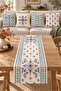 Blue Orange Ethnic Floral Patterned 4 Throw Pillow Covers 1 Runner 5 Piece Set