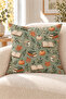 Green Beige Pumpkin Mushroom Forest Patterned 4 Throw Pillow Covers 1 Runner 5 Piece Set - 6