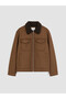 Özmarka New Season Brown Regular Fit Fur Collar Suede Men's Coat